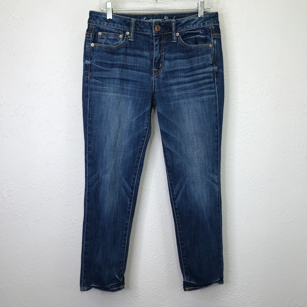 American Eagle Slouchy Jeans Womens 4 Dark Wash Blue Stretch‎ Relaxed Denim